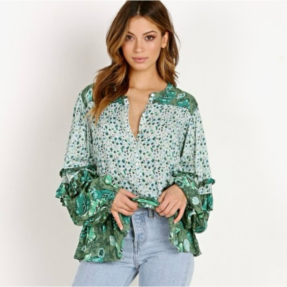 Spell & The Gypsy Winona Blouse — Ivy Green Floral, Size S, Excellent